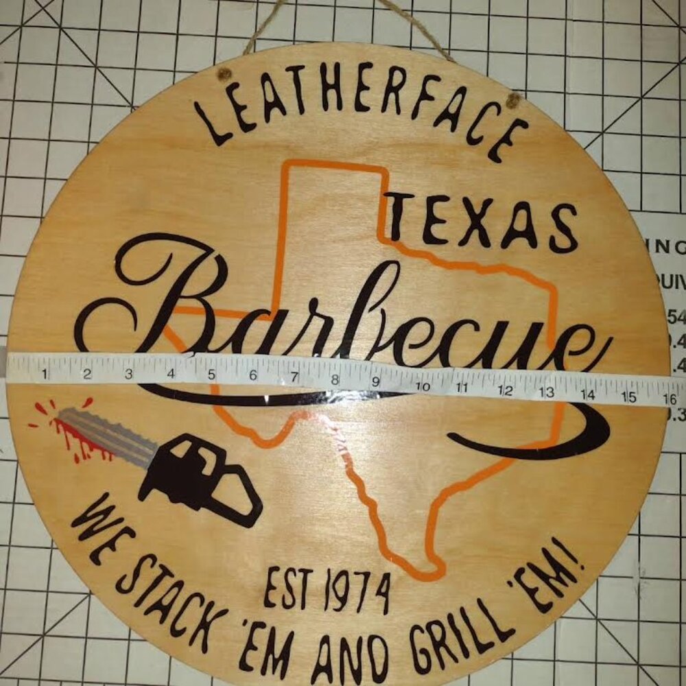 Handmade wooden Leatherface, TX Chainsaw Massacre sign